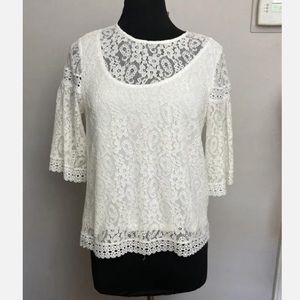 8-28 Laundry Shelli segal white lace top blouse medium crochet trim